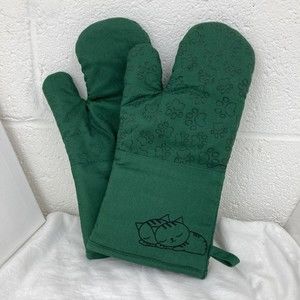 1 Pair Green Cotton Long Silicone Paw print Cat Oven Mitts Cat Lovers’ Choice